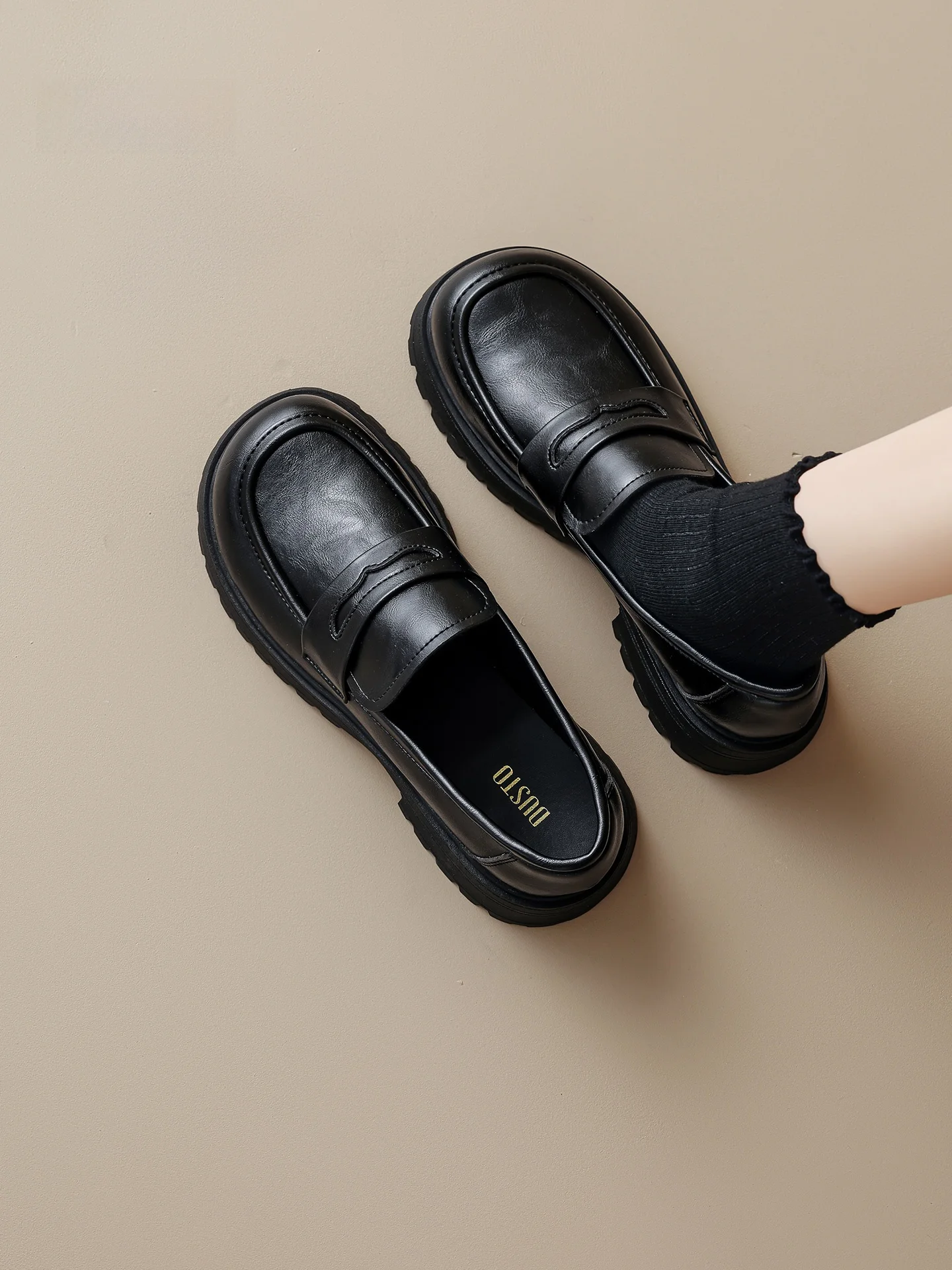 dusto-big-east-women's-thick-heel-slip-on-loafers-soft-bottom-fashion-single-shoes-round-toe-mid-heel-spring-summer-autumn