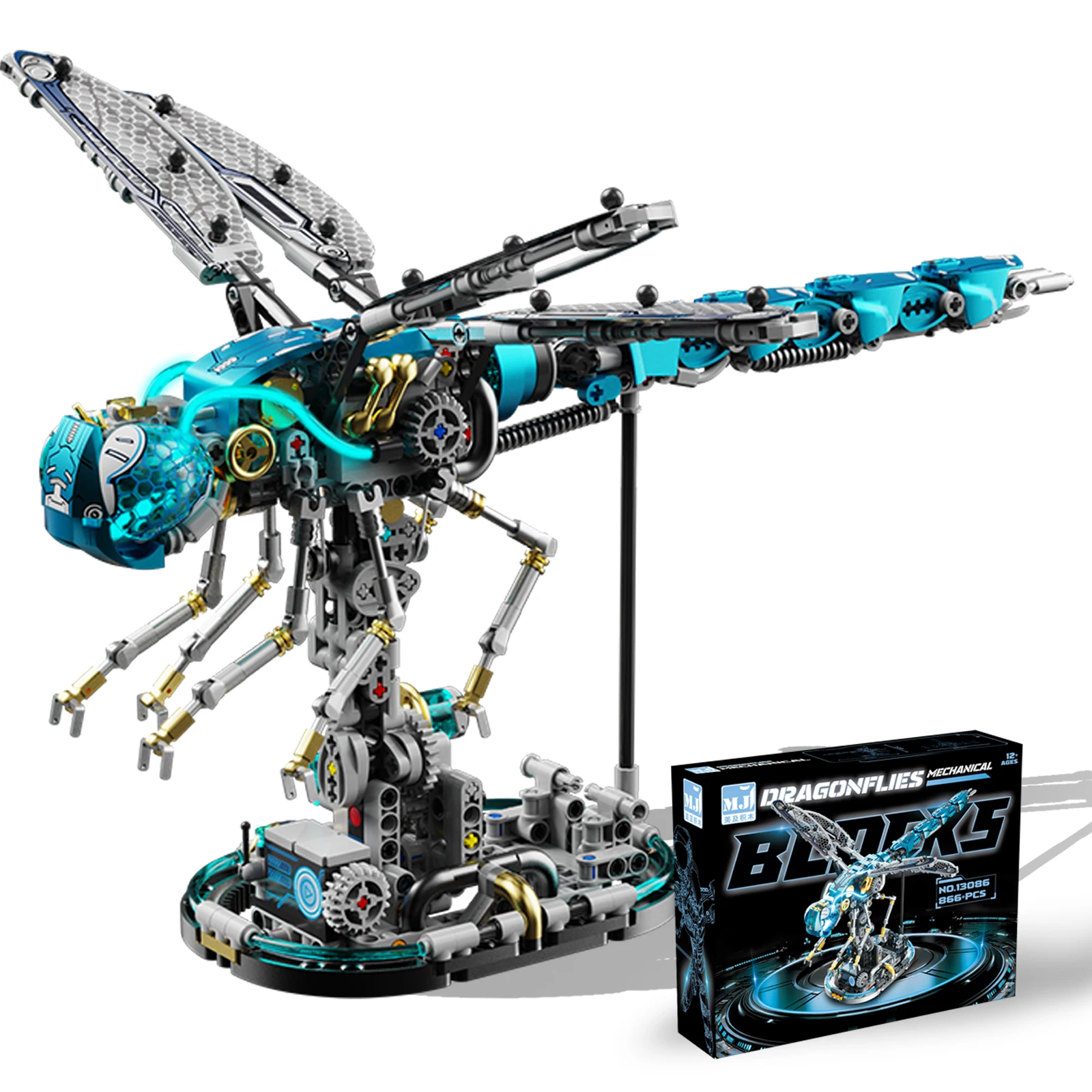 

Steampunk-style animal building blocks, dragonfly blocks with articulated joints and light-up features, ideal for tabletop displ