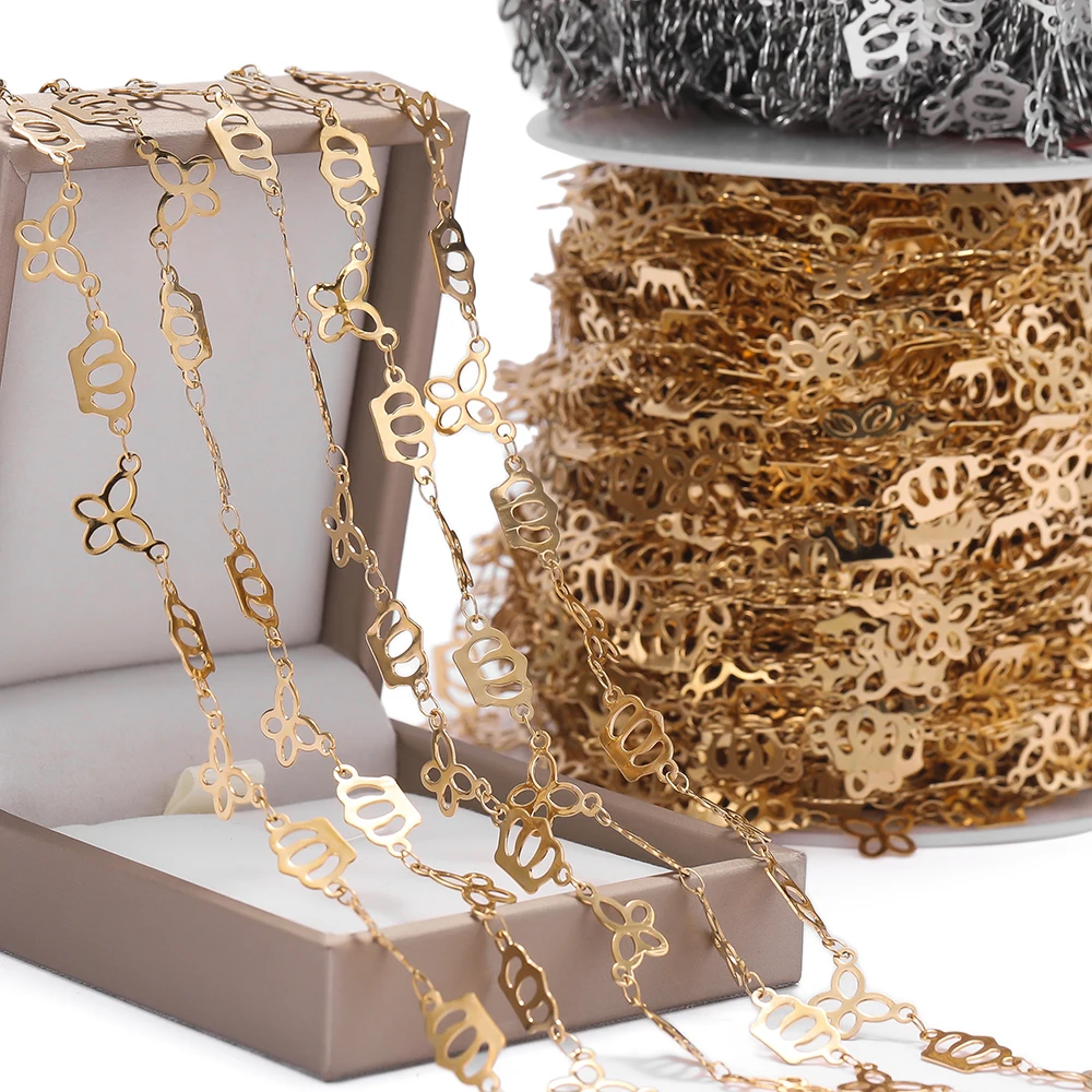 

1m Hollow Butterfly Crown Link Chain Stainless Steel Chain for Handmade DIY Necklaces Waist Chains Jewelry Making Accessories