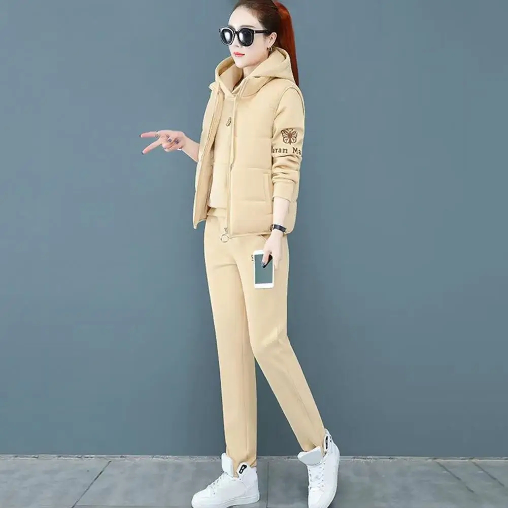 Women Three-piece Suit Women's Winter Tracksuit Set with Hoodie Padded Coat Elastic Waist Pants 3 Piece for Weather