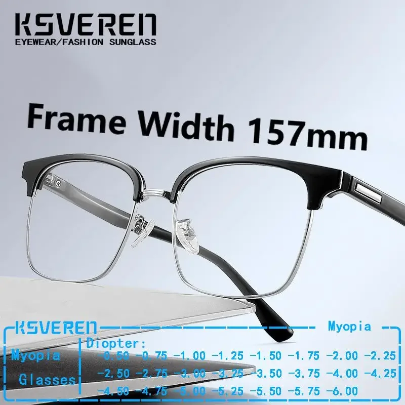 

Large Size 157mm Square Myopia Glasses Men Trendy Anti Blue Light Nearsighted Glasses Big Head Women Prescription Eyewear -1.0