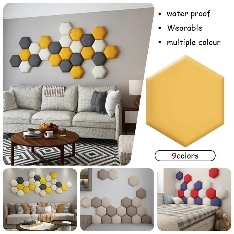 Nordic 3D Kids Room Loft Hexagonal Headboard Soft Bag Wall Sticker Tatami Bed Headboard Self-adhesive Wall Background Wall Decal