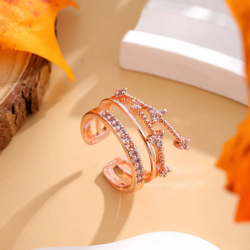 حلقات أكمام على شكل أوراق زركونيا ذهبية وفضية للنساء، إكسسوار قابل للفتح على شكل نحاسي #6