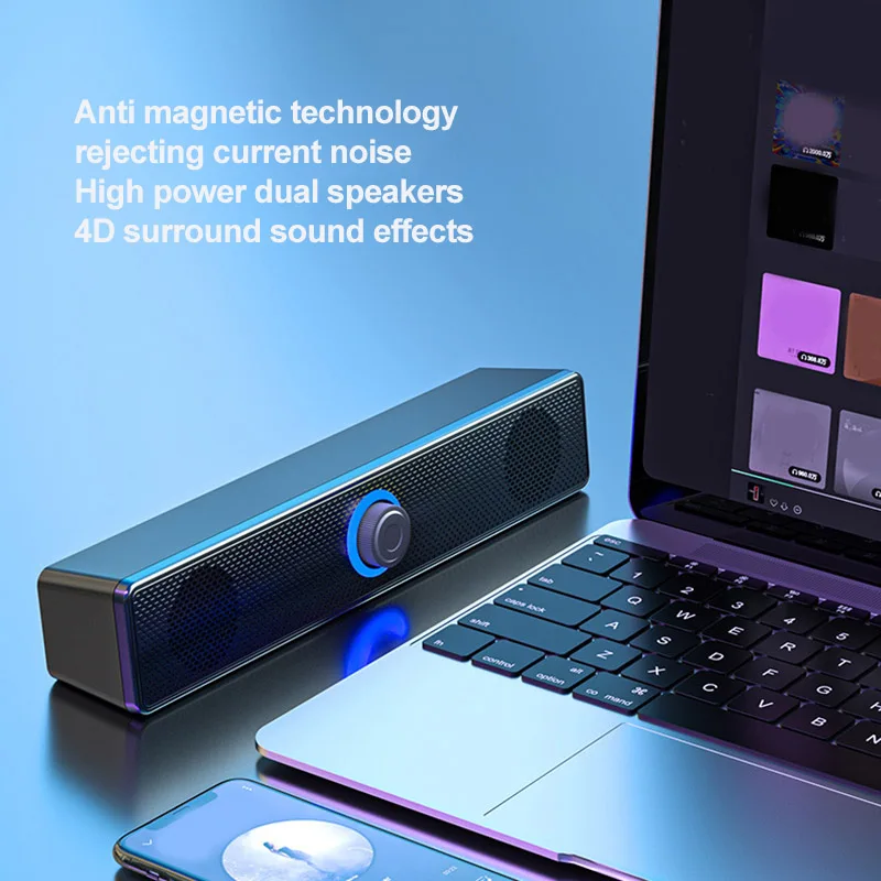Soundbar Computer  Speaker Subwoofer Laptop Home USB  Powered Black Wired Card Insertion Desktop Indoor Speaker