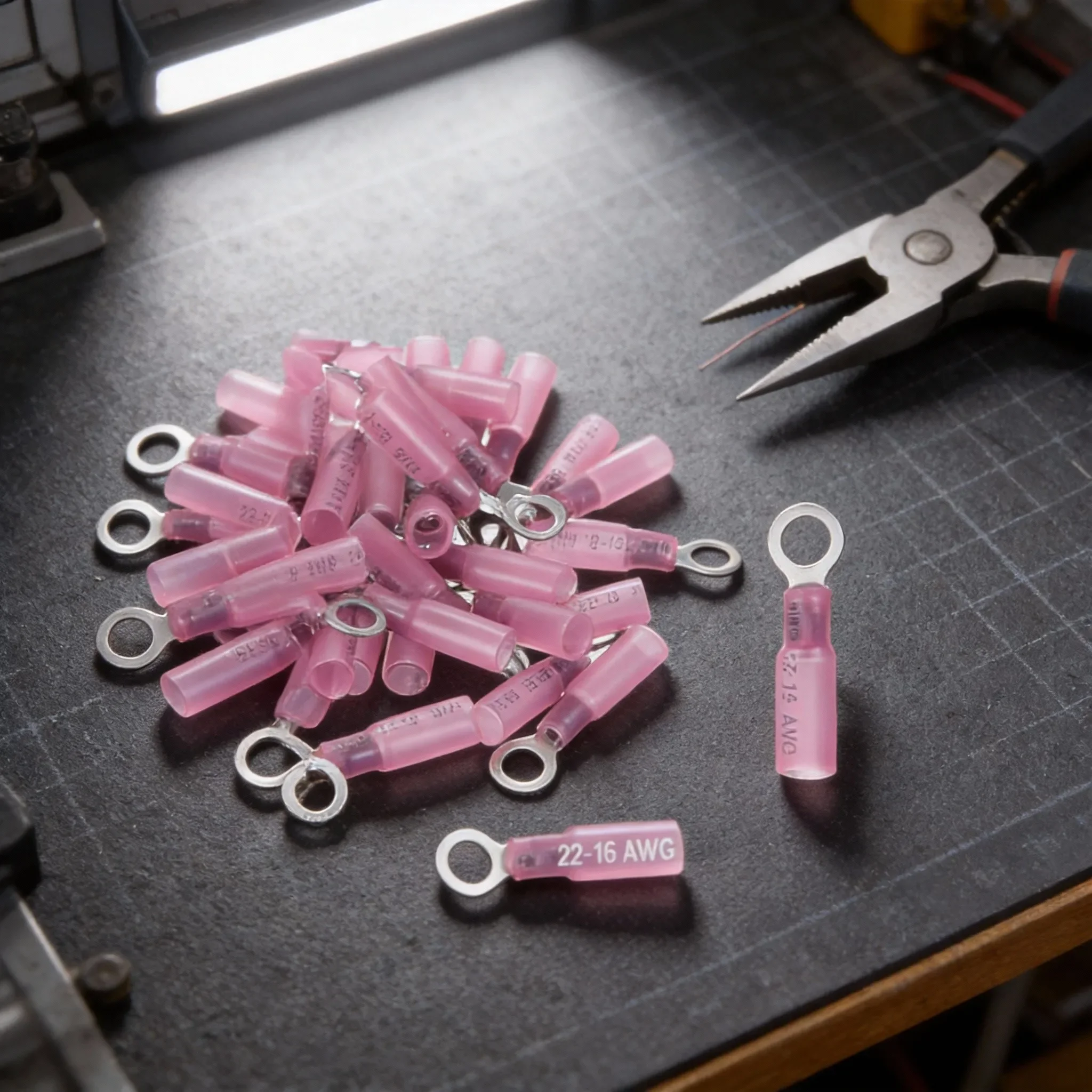 100pcs #10 Red Heat Shrink Ring Connectors, Tin-Plated For 22-16 AWG Wires Herramientas Navaja Multimeter Soldering Iron