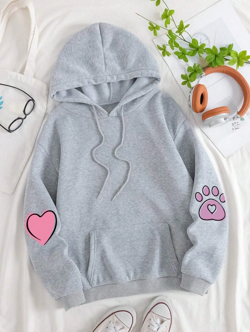 Hip Hop Street  Cute Rabbit Prints Female Sweatshirts Harajuku Fleece Hooded Fashion S-XXL Hoodies Loose Oversize Tops Women