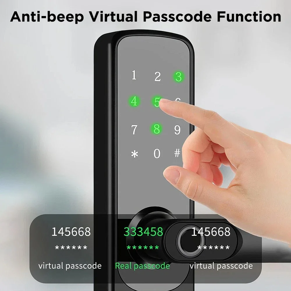 TUYA WiFi 스마트 도어 잠금 장치(핸들 잠금 해제 지문 카드 터치 스크린 포함) 사무실 보안을 위한 원격 스마트 도어 잠금 장치
