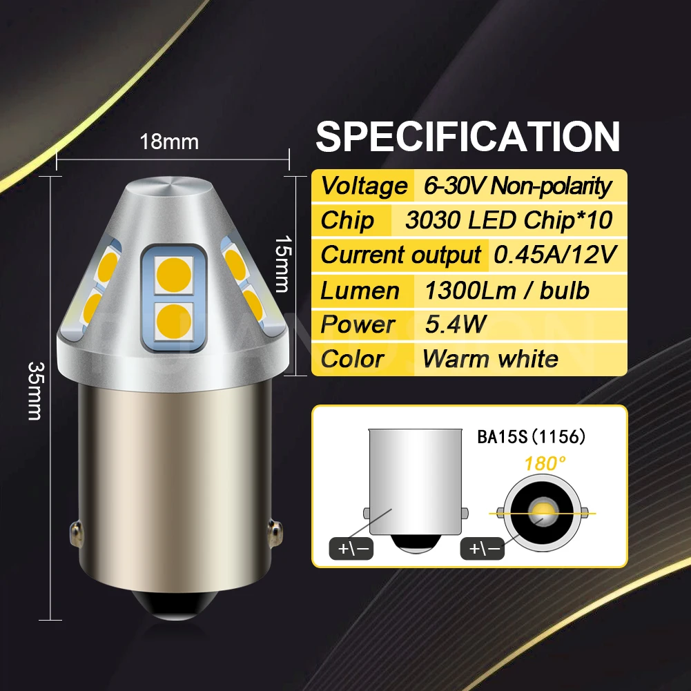 RUIANDSION 2PCS 6-30V Signal Light 1156 BA15S 1157 BAY15D BA15D T20 7440 7443 Car Tail Bulb Brake Reverse Lamp DRL 3030 Chip