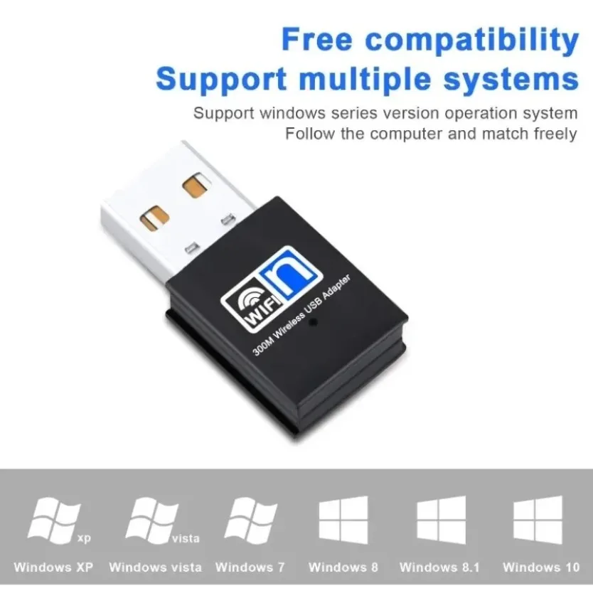 2.4GHz 300Mbps Mini USB WiFi Adapter 802.11b/g/n Wireless Network Card Dongle WiFi Receiver for Desktop Laptop PC Windows Mac