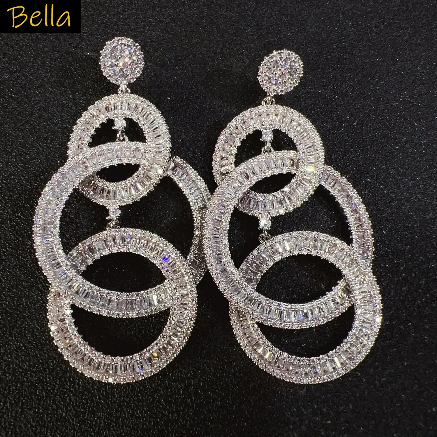 

Large Circle dangling Earrings gold silver color zirconia sparkly Long Pendant Earrings for women