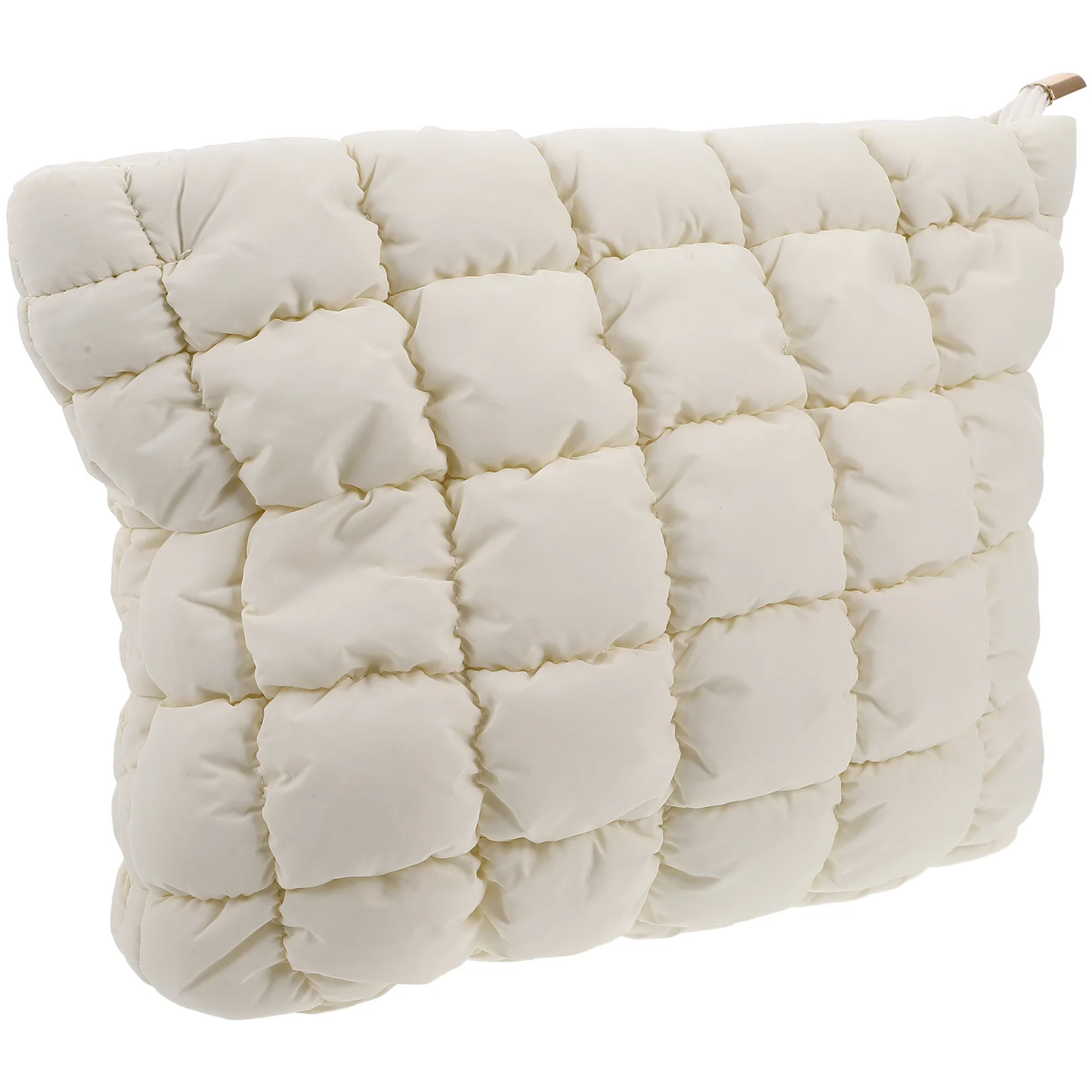 

Compact Travel Makeup Bag Organizer Puffer Style Mini Case for Women Portable Toiletry Pouch Soft Protection Grid