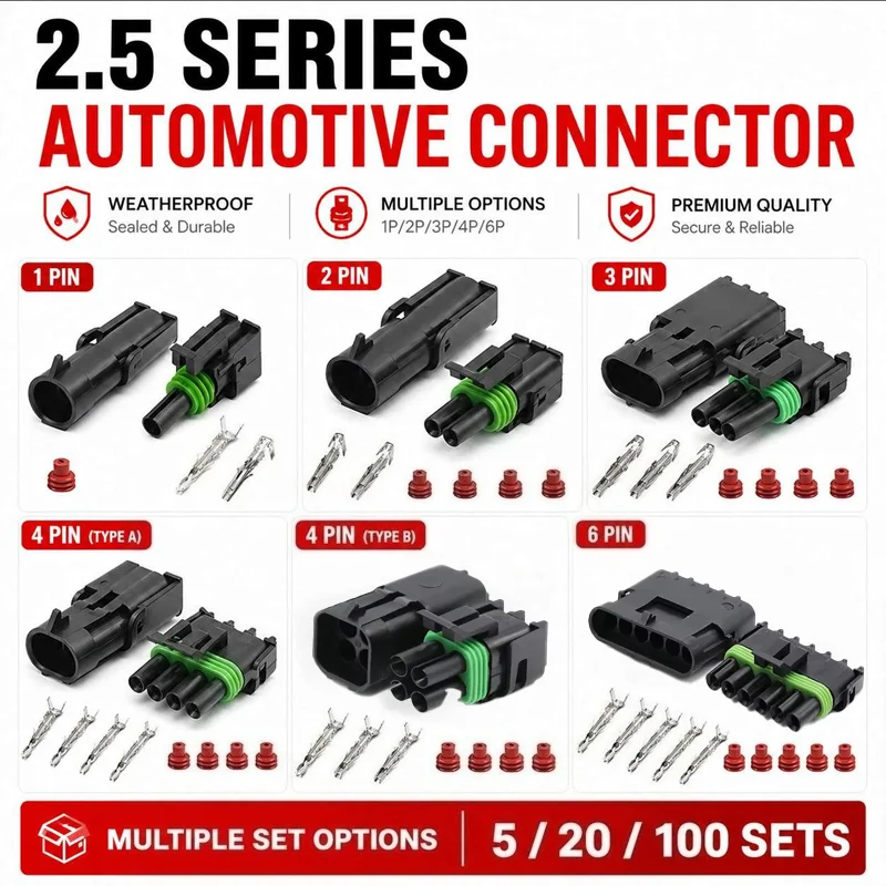 

5/20/100sets Optional Delphi 2.5 GM Weather Pack Connector 1/2/3/4/6 Pin Male Female Electrical Plug Socket for Automobile Car