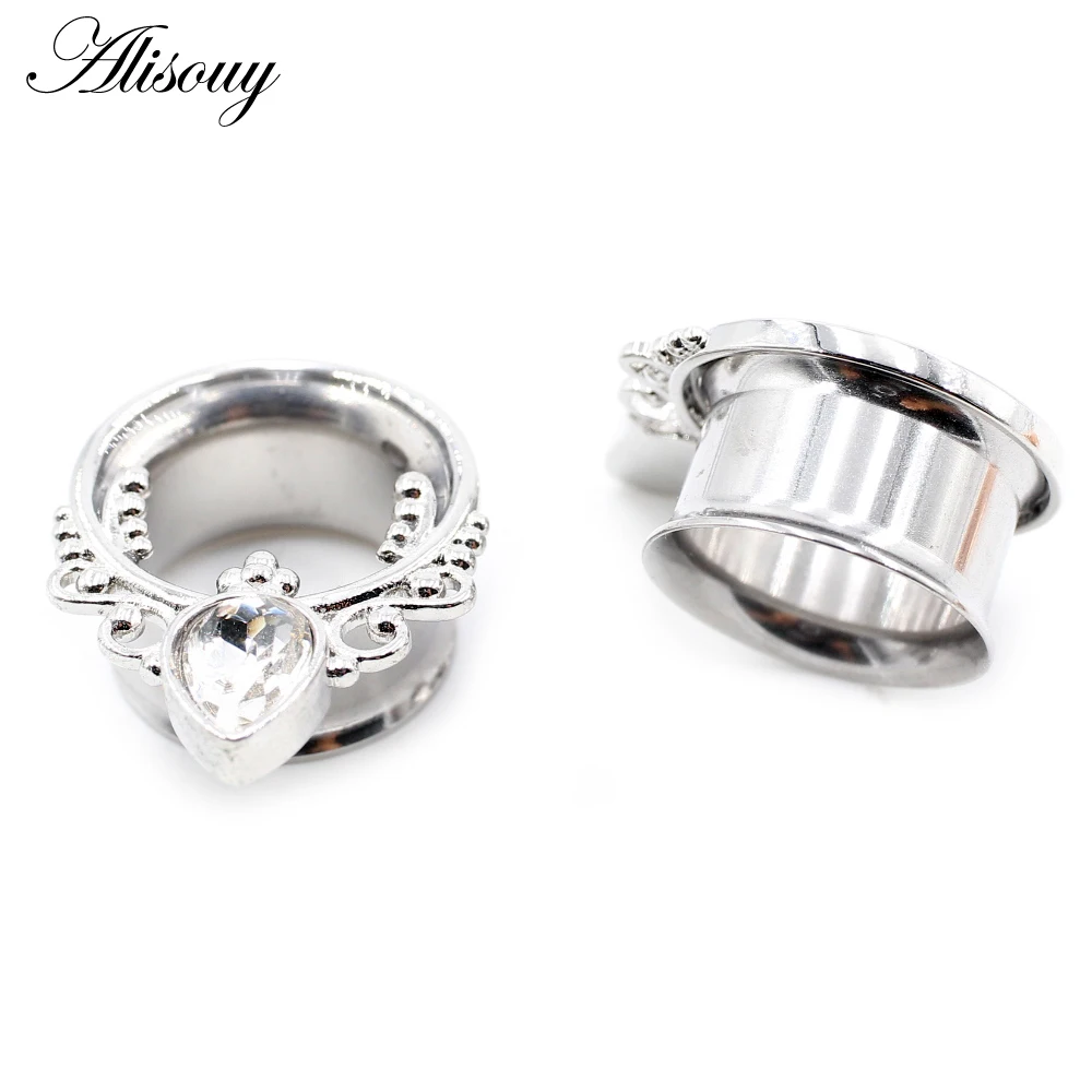 Alisouy 2PC Latest Stainless Steel Ear Piercing Plugs Tunnels Stretchers Expanders Fashion Body Jewelry Earrings Gauges 6mm-16mm