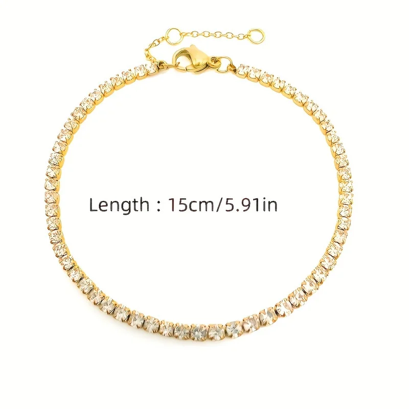Edelstahl 2mm CZ Vergoldetes Funkelndes Tennis-Kettenarmband Hochwertige Weiße Zirkonia Einreihiges Einfaches Accessoire für Mädchen – Detail 4