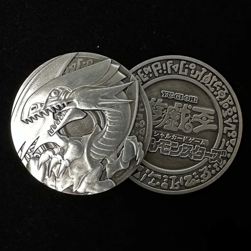 Homemade Game King Relief 25th Anniversary Three Illusion God Blue Eyes White Dragon Black Witch Metal Coin Key Necklace Pendant