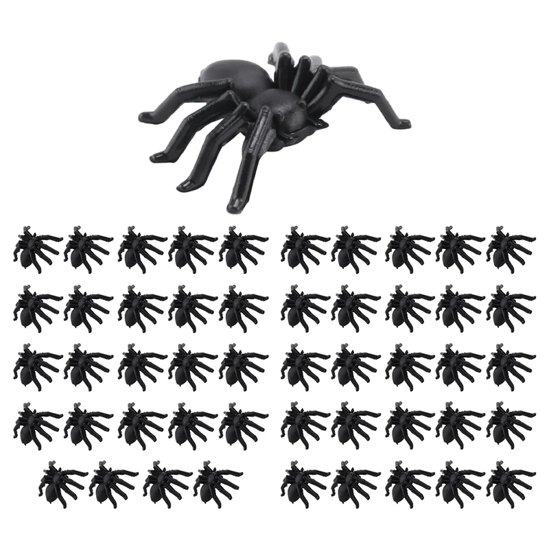 -A15I 50X Plastic Black Spider Trick Toy Halloween Haunted House Prop Decor