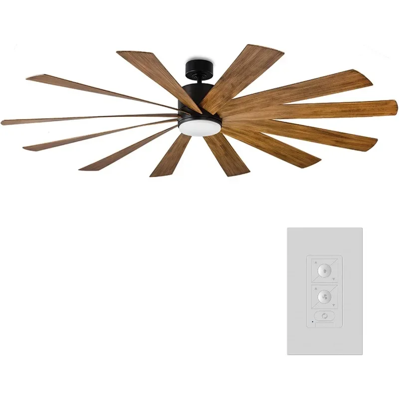 Windflower Smart Indoor and Outdoor 12-Blade Ceiling Fan 80in Matte Black Distressed Koa with 2700K LED Light Kit