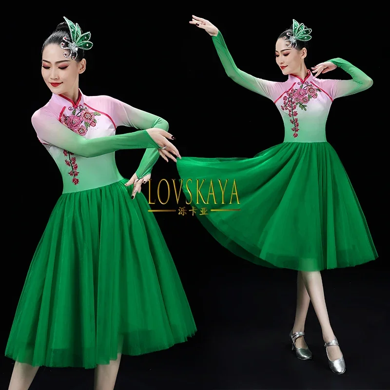 Chinese Style Classical Chorus Performance Costume Middle Long Skirt Accompanying Opening Dance Modern Square Dance