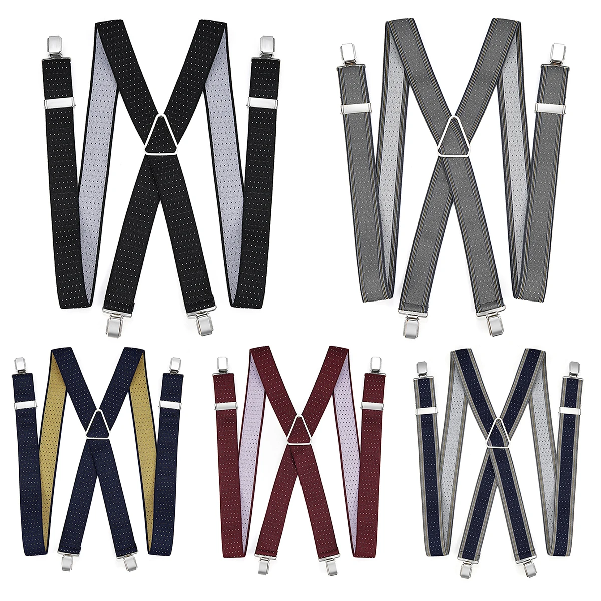 Men's Floral British-Style Elastic Suspenders with Four Clips for Dress Pants