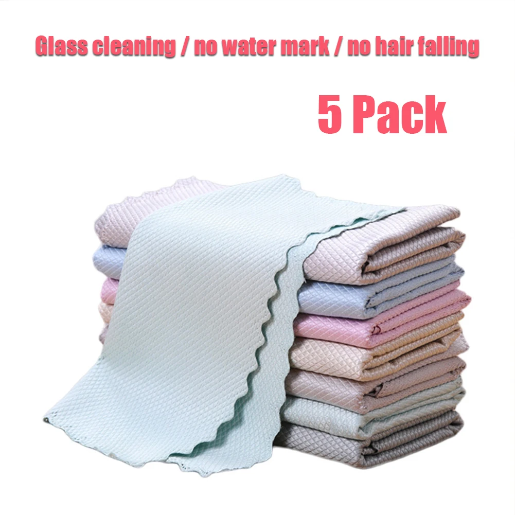 5pcs Kitchen Double-sided  Absorbent  Dishwashing  Cloth Hand Towel With Scale Pattern Wholesale