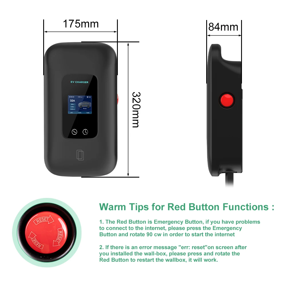 JDMEX EV Charger Station 16/32A Electric Vehicle Car Charger EVSE Wallbox Wallmount 7.6/11/22KW Type2 Cable IEC62196 APP Control