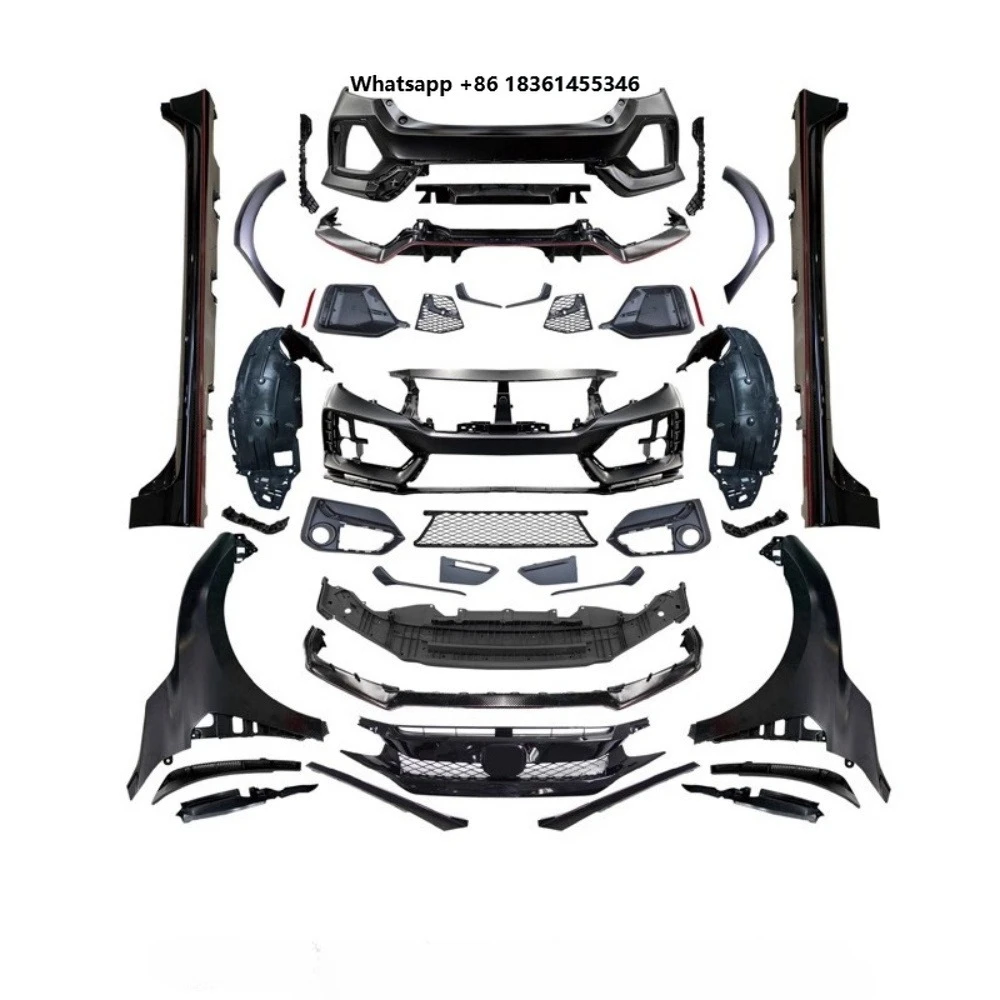 For 2016-2021 Modified Fender Inner Side Skirt Unpainted Sedan Surround Front Rear Bumper Lip Grille Assembly