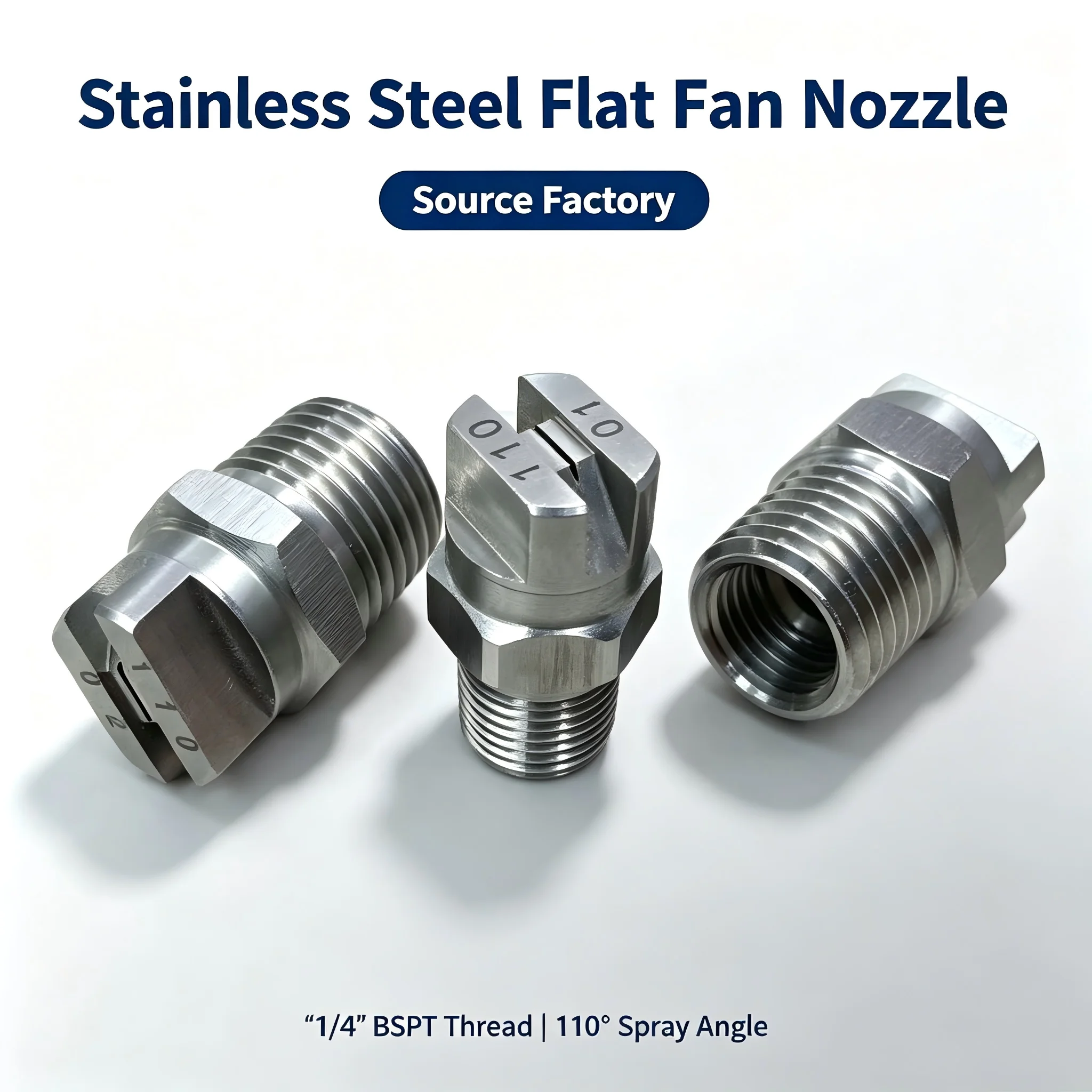 Huajue 304 Stainless Steel 3/4-inch BSPT External Thread 15° Angle HVV Series Flat Nozzle OEM/ODM Cleaning and Dust Removal