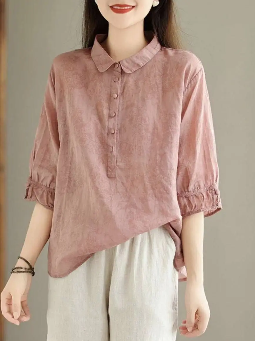 

Повседневный свободный женский топ из хлопка и льна irt Faionable для мам, весенне-летний топ, новый маленький повседневный дышащий топ irt, приятный для кожи