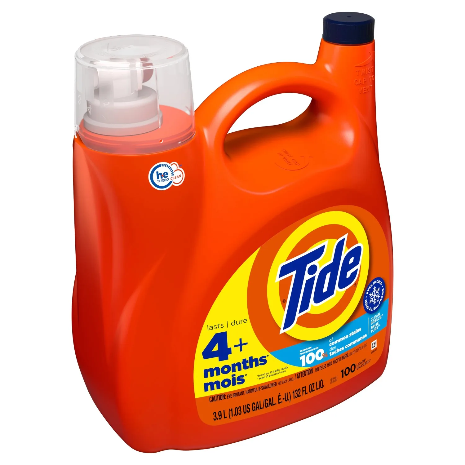 Tide Liquid Laundry Detergent, Clean Breeze, 100 Loads, 132 fl oz, HE Compatible