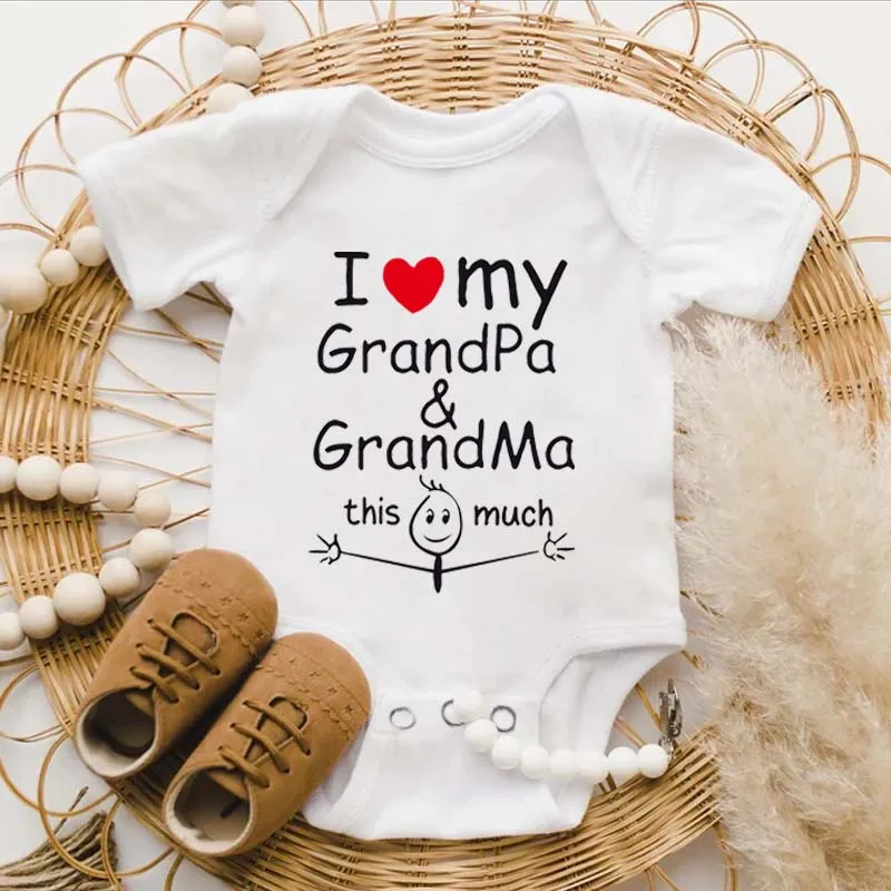 I Love My Grandpa & Grandma This Much Funny Printed Baby Bodysuit Jumpsuit Clothes Toddler Boy Girl Short Sleeve Outfits