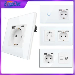 Bingoelec EU Wall Socket Touch Sensor Switch Light Switches Power Socket With USB Type-C TV Computer Internet Rj45 Connector