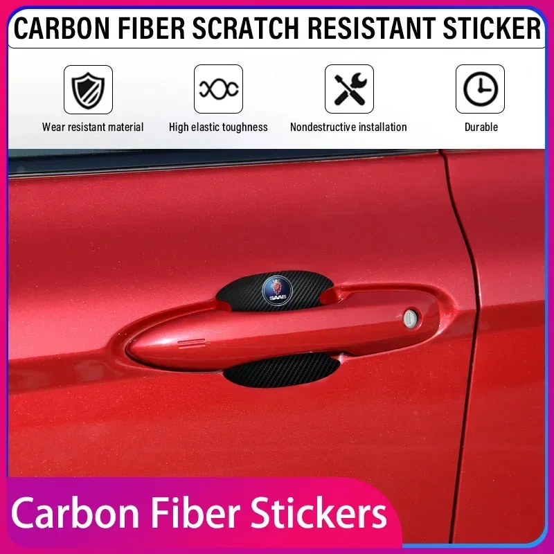 

Carbon Fibre Car Door Bowl Handle Protector 4PCS Anti-scratch Sticker Car Accessories for SAAB Scania 900 9-4X 600 99 97 Monster