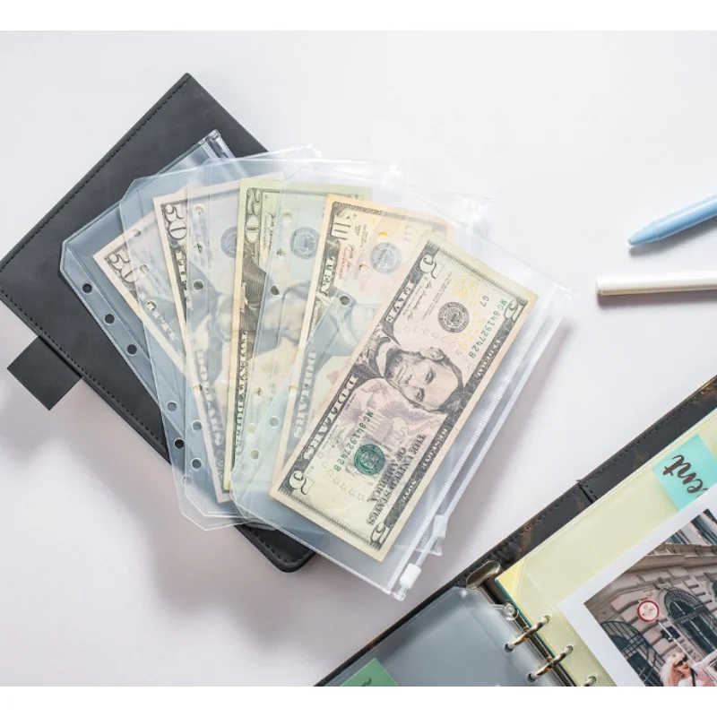 10PCS PVC Binder Pocket Cash Envelopes A5 A6 A7 Zipper Folders Pouches Money Organizer Budget Document Filing Loose Leaf Inserts