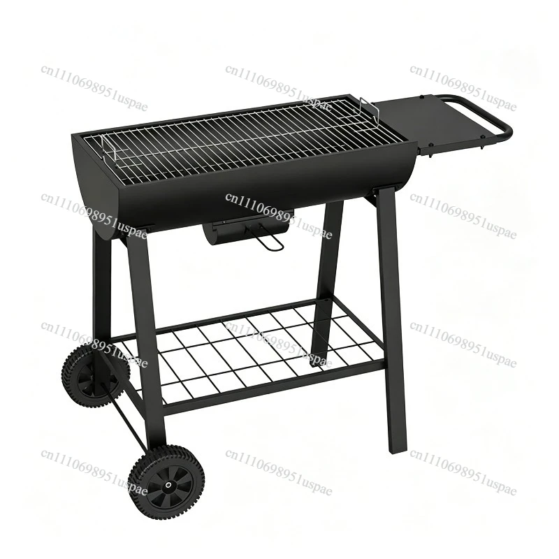 Large BBQ Grill Cart Outdoor Heavy Duty Portable Barbecue Trolley Camping Stove with Wheels American Style Smoker Pit