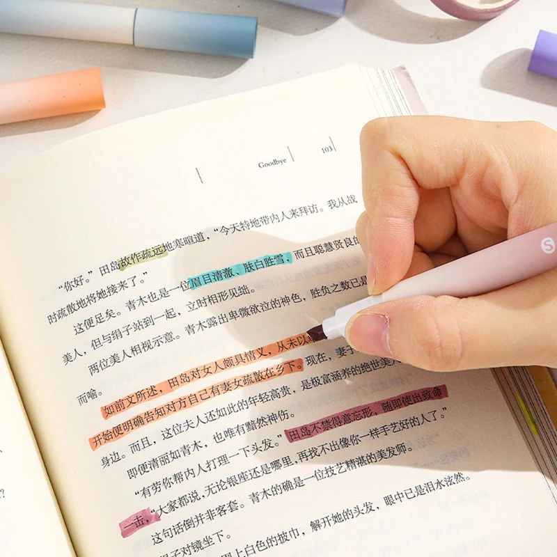 4PCS Color Markers Highlighter Pen Set Kawaii Markers Soft Head Focus on Notes Painting School Art Supplies Stationery