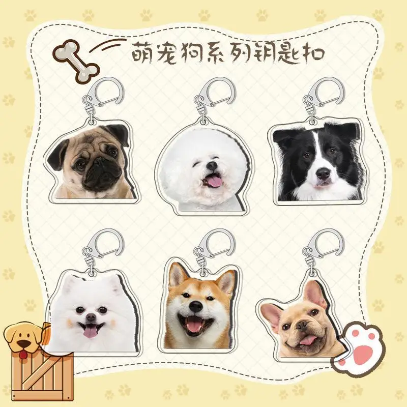 Fashion Cute Pet Memorial Keychain Dog Pendant Pug Bichon Frise Corgi Animal Acrylic Keyring Women Bag Jewelry Girls Wholesale