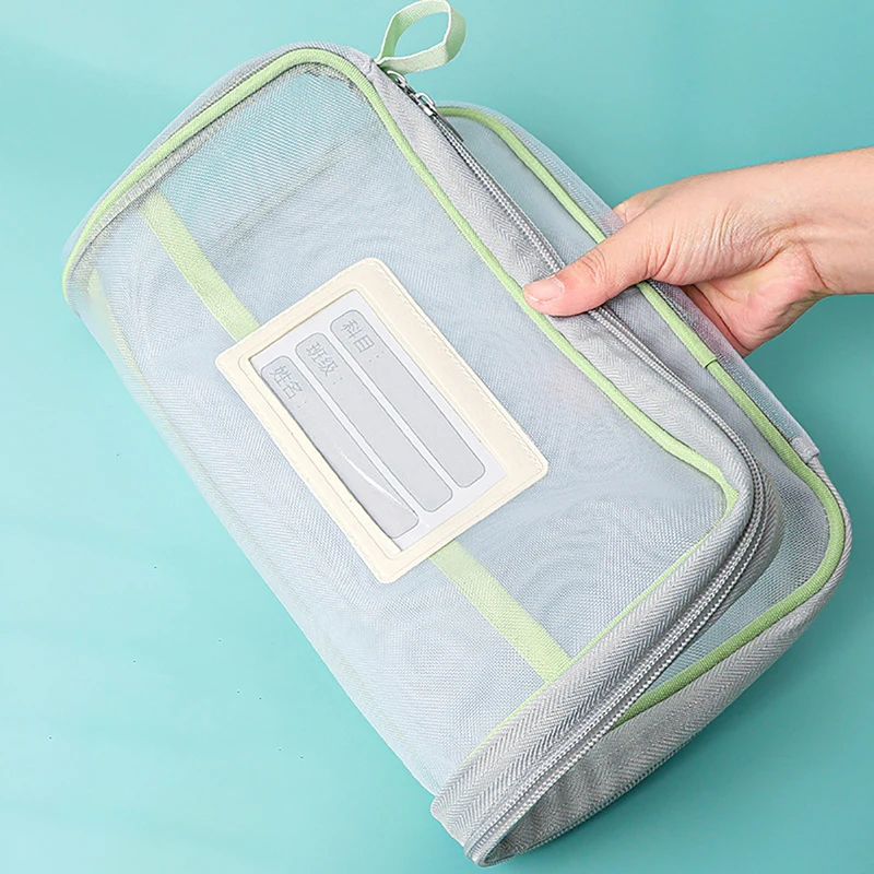 1 Pcs L-shape Large Opening Subject Sorting Bag Mesh File Bag Thickened Mesh Test Paper Book Simple Handheld Storage Bag