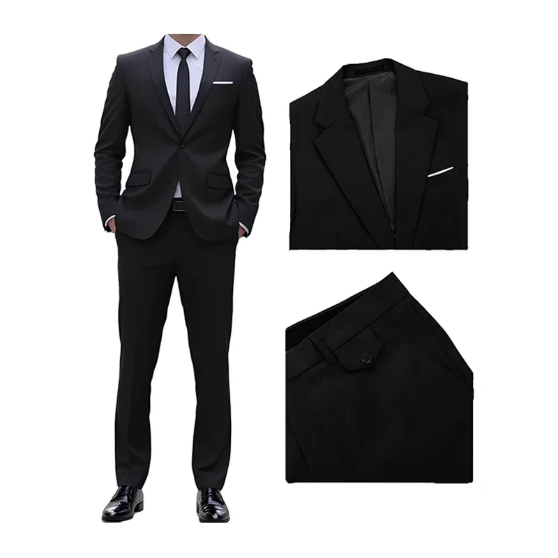 

Two-piece Set Suit Men's Elegant Business Casual Suit Classic Lapel Blazer Dress Pants Pockets Wedding Business Formal Occasions