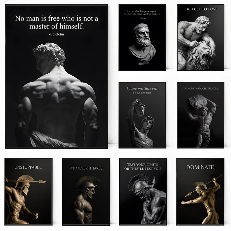 1pc frameless Alexander the Great Quote Motivational Wall Art Spartan Warrior Ancient Greek Canvas Poster Bronze Statue Sculptur