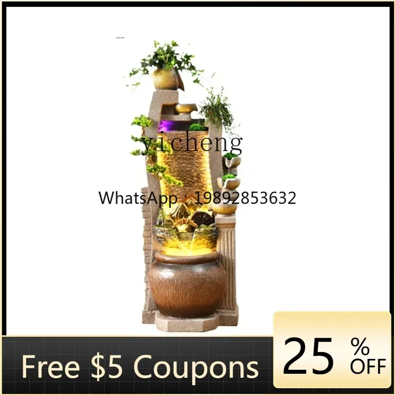 

ZZTQH alpine water fountain ornament living room rockery feng shui wheel TV cabinet next to the floor fish tank landscape