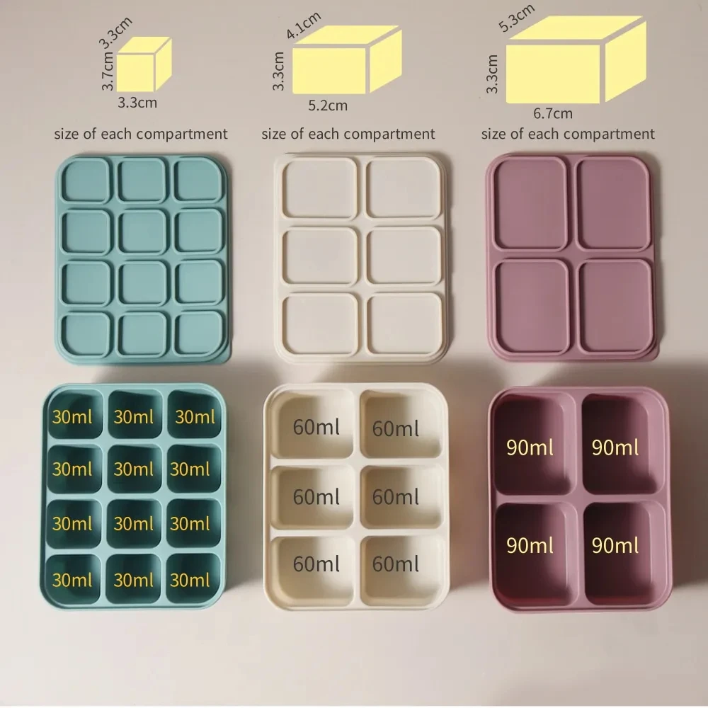 6/12 Grid Ice Cube Mold Silicone Ice Cube Tray Square Tray Mould Easy Release Baby Fruit Mud Jelly Food Storage Case