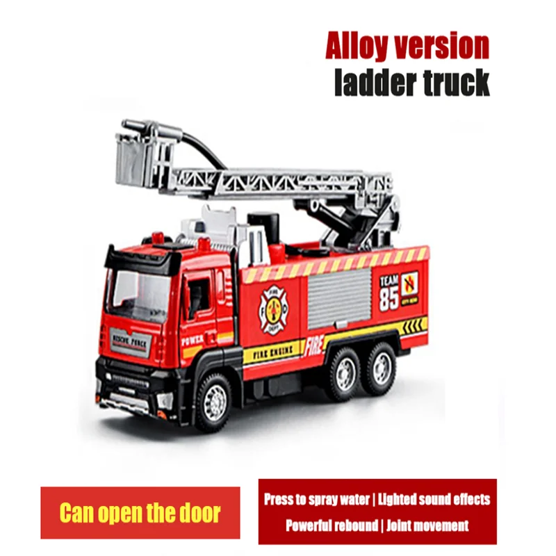 Diecast Fire Truck Alloy Firefighter Water Spray Sprinkler Toy Simulation Truck with Light Music Rescue Engine Christmas Gift