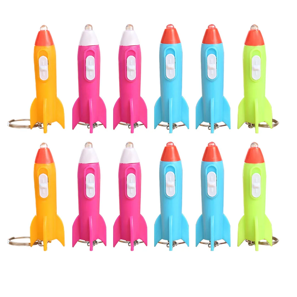 12 Pcs Mini LED Flashlight Keychain Astronaut Party Favors The Gift Fob Multipurpose Pendant Bulk Rockets Head Designed Decor