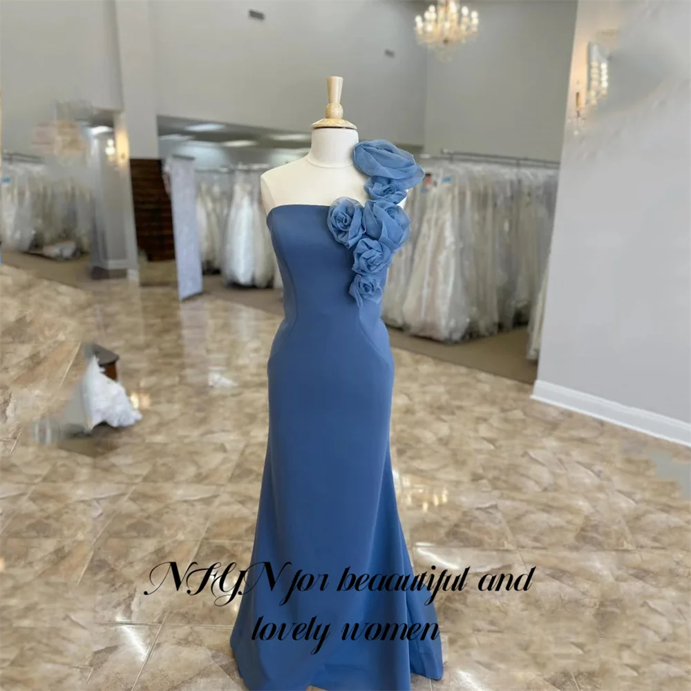 

NFYN синее вечернее платье на одно плечо, ночное платье без бретелек, платья русалки для выпускного вечера с цветами, платье знаменитости для женщин по индивидуальному заказу