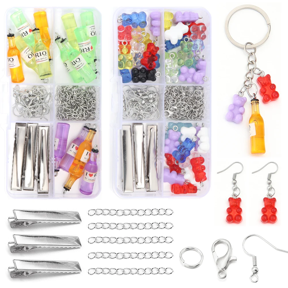 10 Gitter mehrfarbige Acryl Mini Bär Anhänger Weinflasche Charm Anhänger für hand gefertigte Schmuck herstellung Kits DIY Ohrringe Schlüssel bund