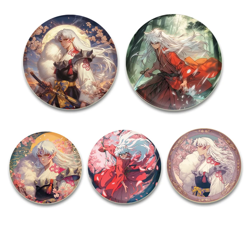 Anime Cute Cartoon Figure Higurashi Kagome Kikyō Sesshoumaru Badge Round DIY Creative Brooches for Jewelry Accessories Gifts