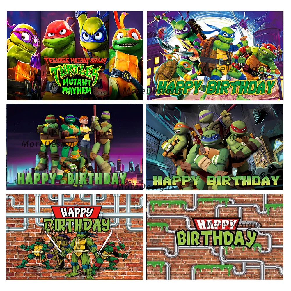 

Teenage Mutant Ninja Turtles Birthday Backdrop Boys Party Banner Cartoon Character Vinyl Polyester Fabric Photo Background