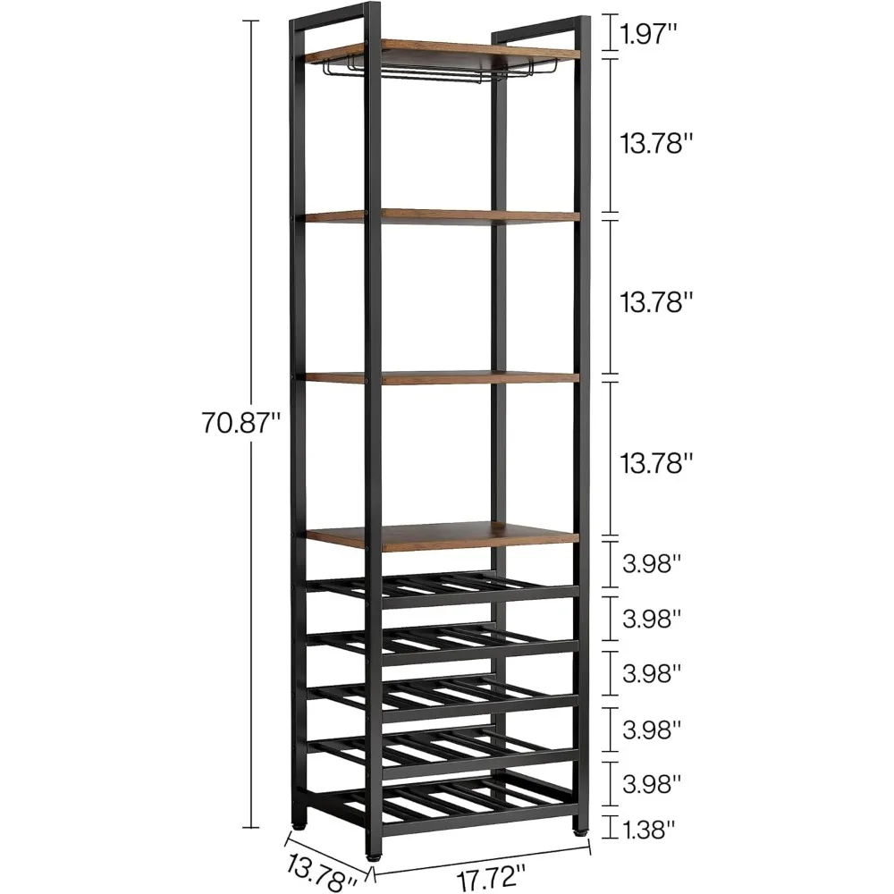 20 Bottle Wine Bakers Rack, 9 Tier Freestanding Wine Rack with Glass Holder and Storage Shelves, Multi-Function Wine Bar Cabinet