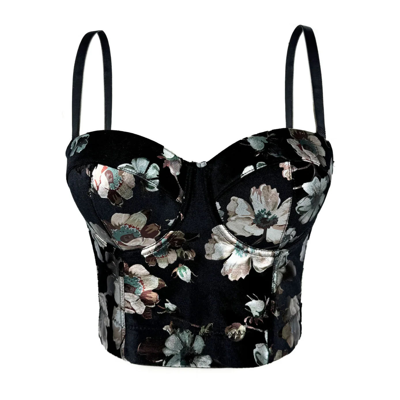 

Fall,Winter,2024,Velvet,Floral,Bustier,Corset,Short,Top,Women,Sexy,Bra,Flower,Print,Party,Night,Club,Push-up,Vest,4N916