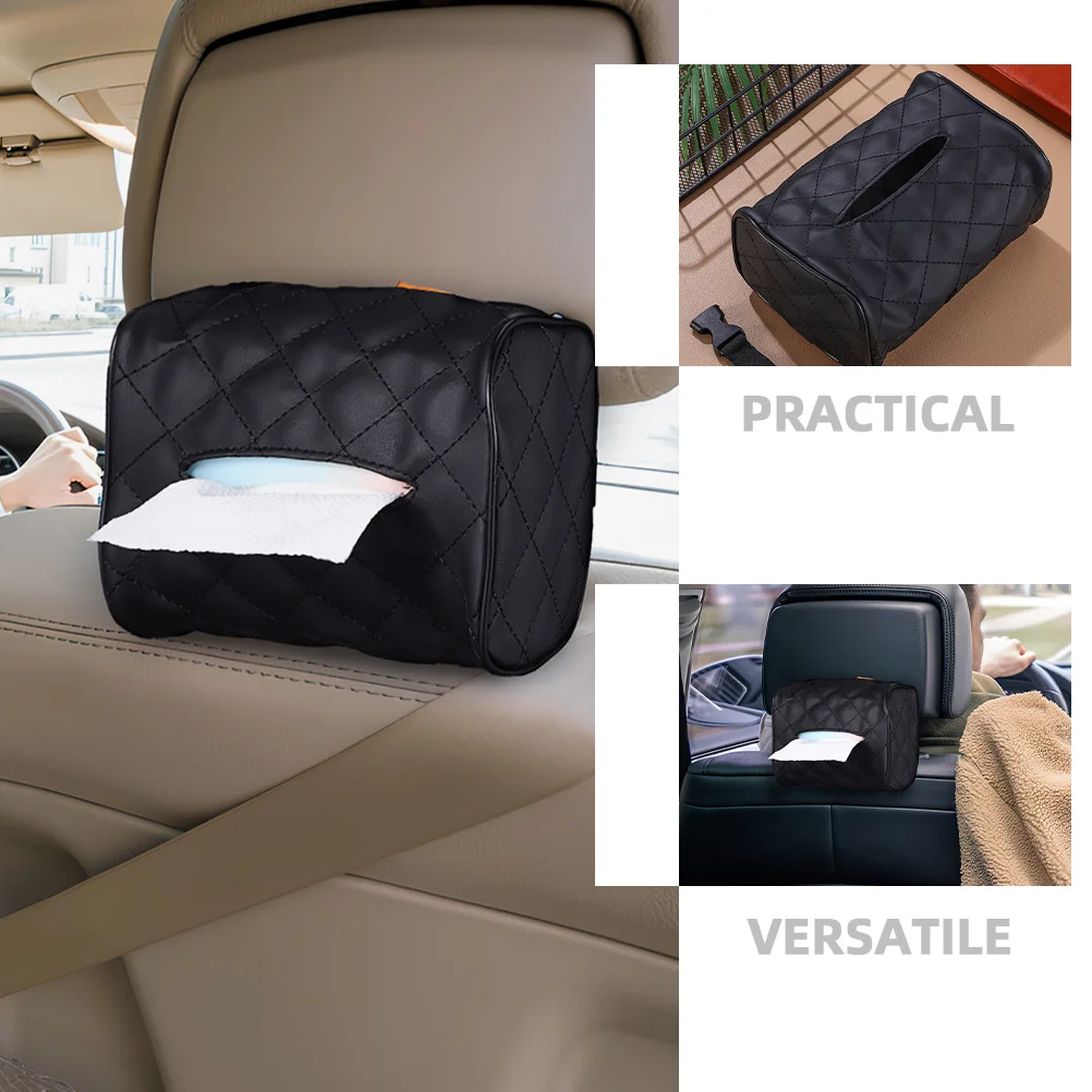 

2Pcs Car Tissue Box Storage Durable Soft Buckle Mounting Universal Fit Elegant Look Interior Organizer Dispenser